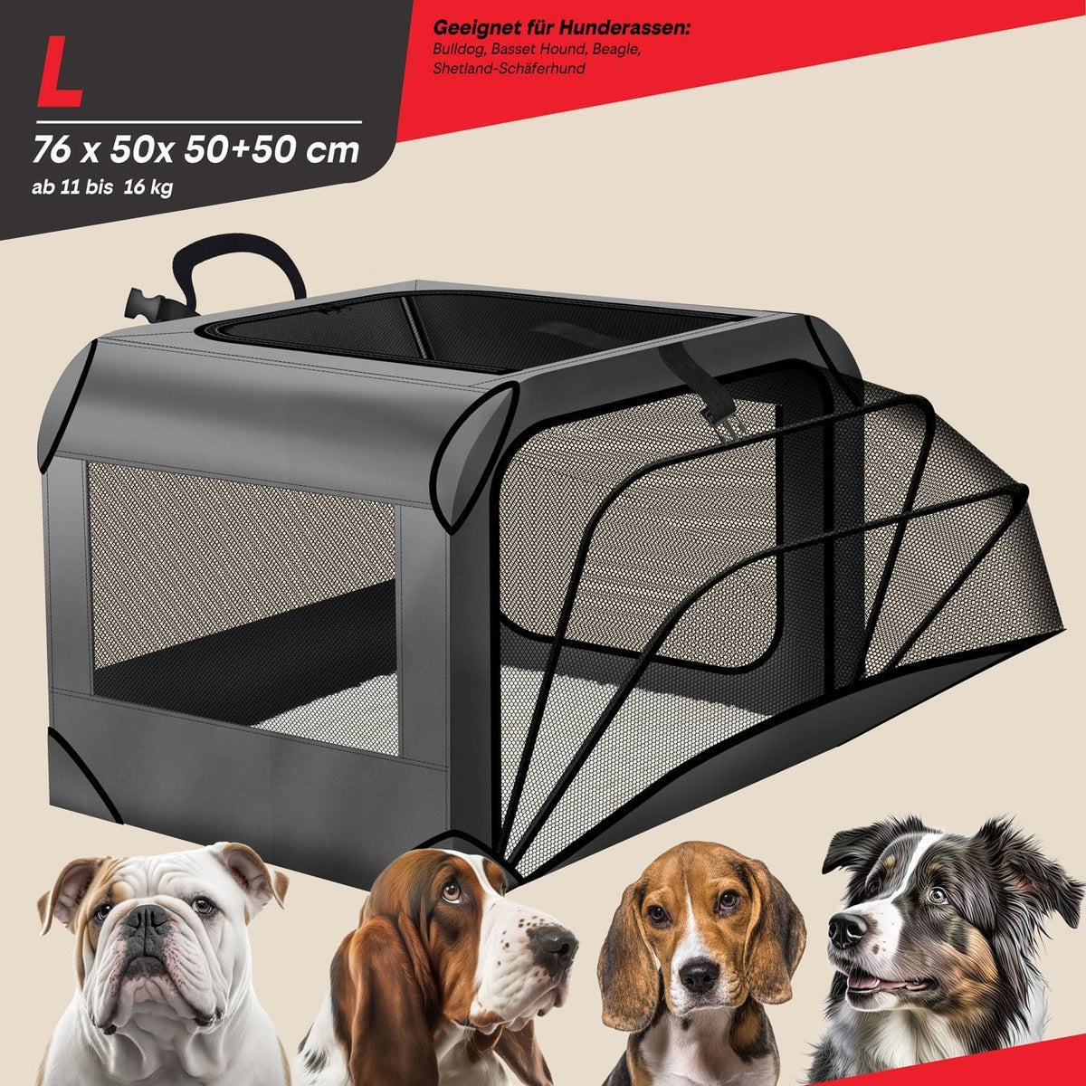 Hundetransportbox & Laufstall Kombi - Faltbare Auto-Hundebox