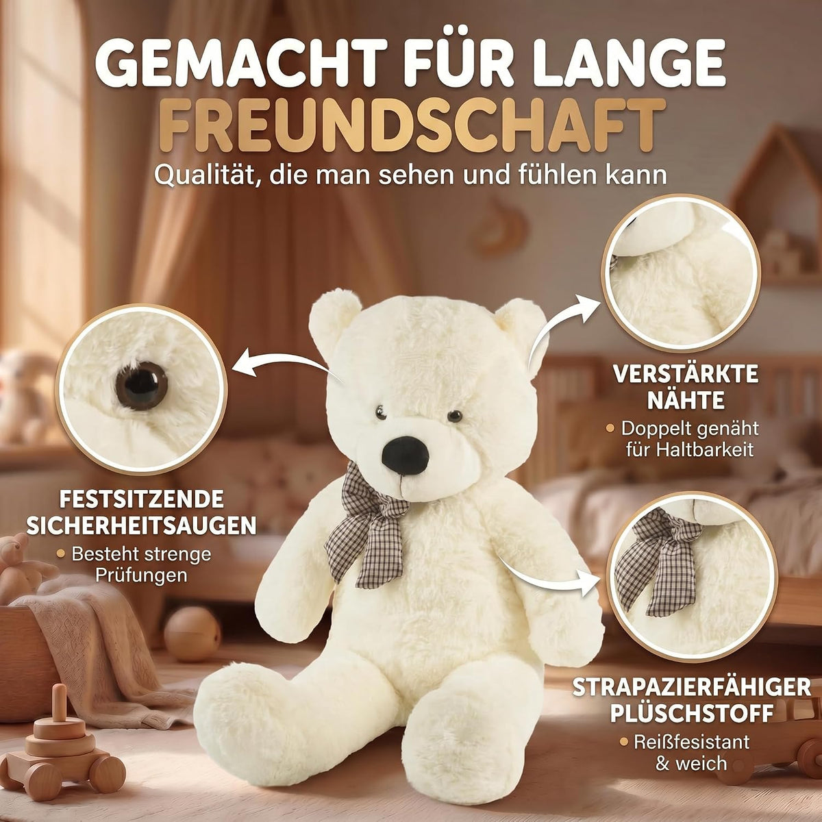 Riesen Teddybär 120 cm XXL – Kuscheliger Plüschbär Hellbraun #Farbe_Weiß