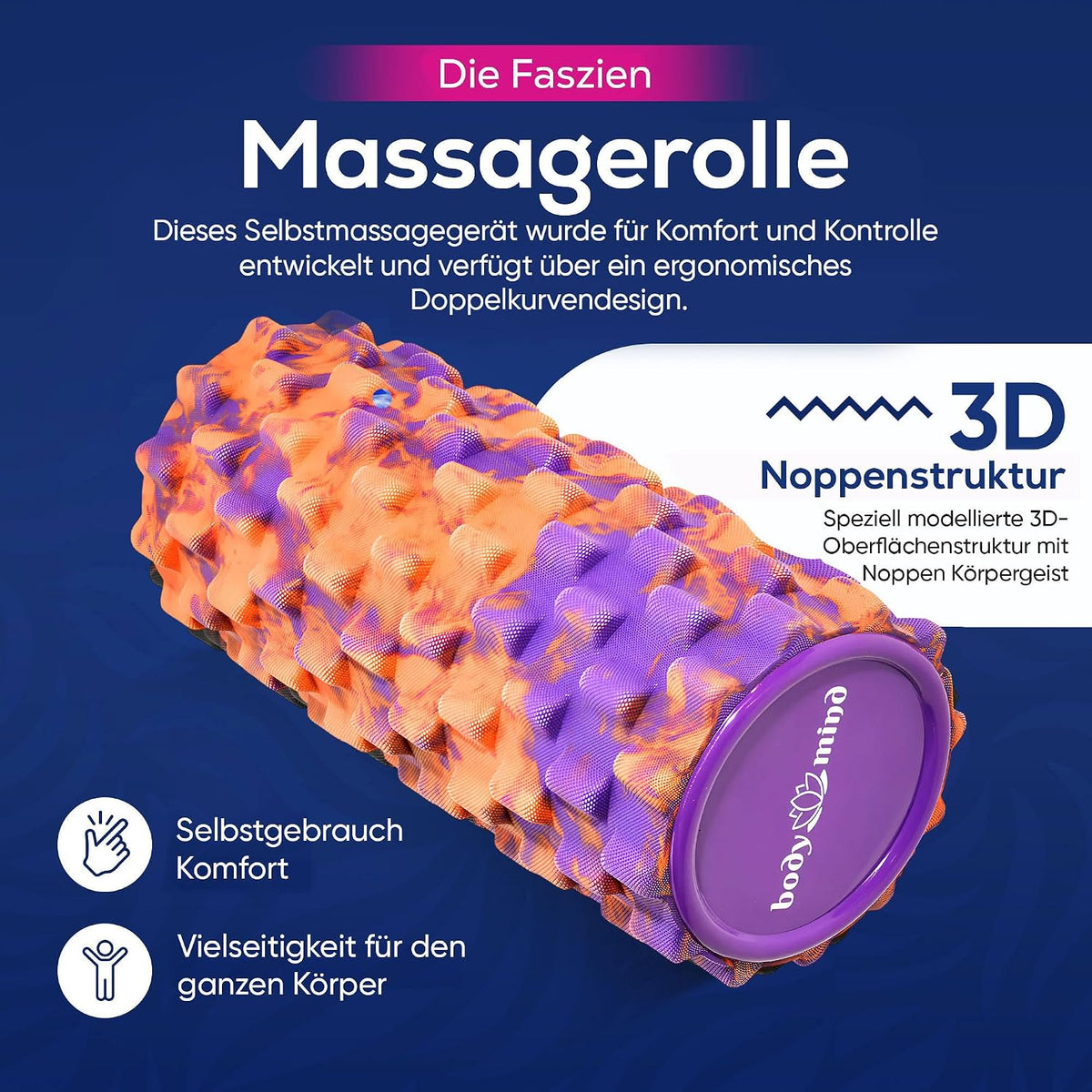 Body & Mind Faszienrolle – Massage-Rolle für Faszientraining #Farbe_Orange-Lila