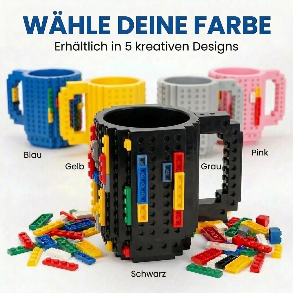 Brick Mug - Bausteine-Kaffeetasse 350ml - Kompatibler DIY Becher #Farbe_Schwarz