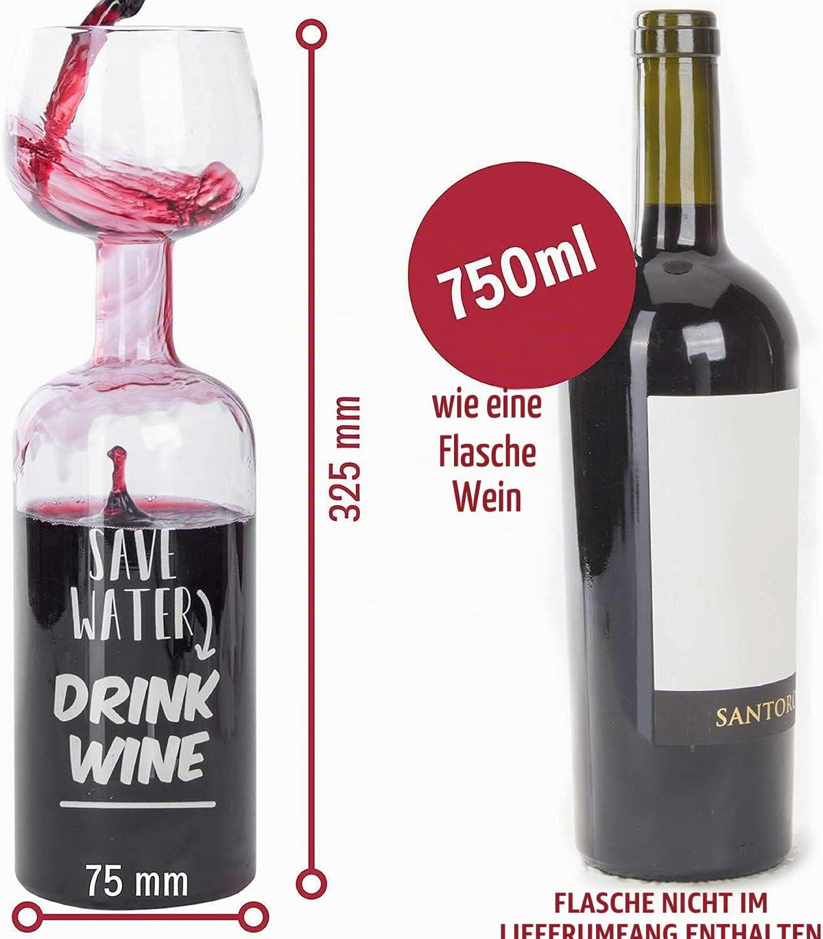 Jumbo Weinglas 750ml - Weinflasche XXL - Lustiges Geschenk
