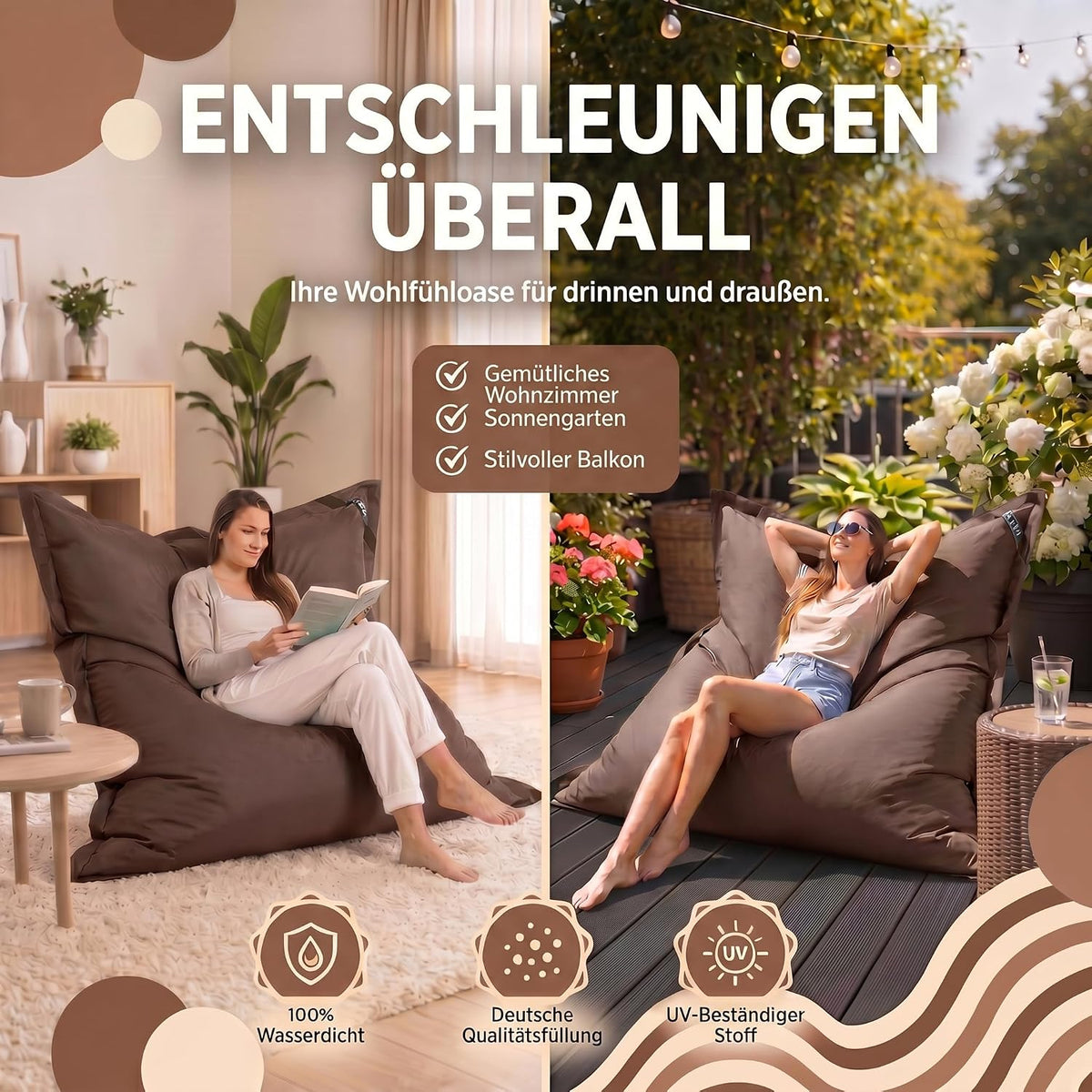 LazyBag XXL Outdoor-Nylon-Sitzsack Braun – Produktbild 11 #Farbe_Braun