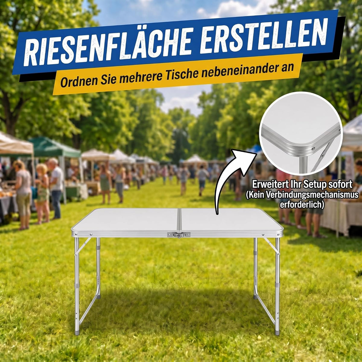 Klapptisch 120x60cm - Höhenverstellbarer Campingtisch Faltbar #Farbe_Weiß