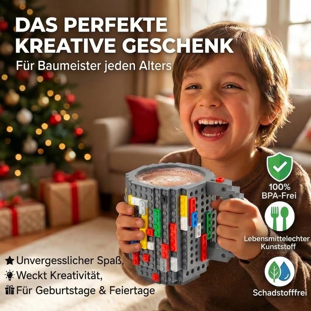 Brick Mug - Bausteine-Kaffeetasse 350ml - Kompatibler DIY Becher #Farbe_Grau