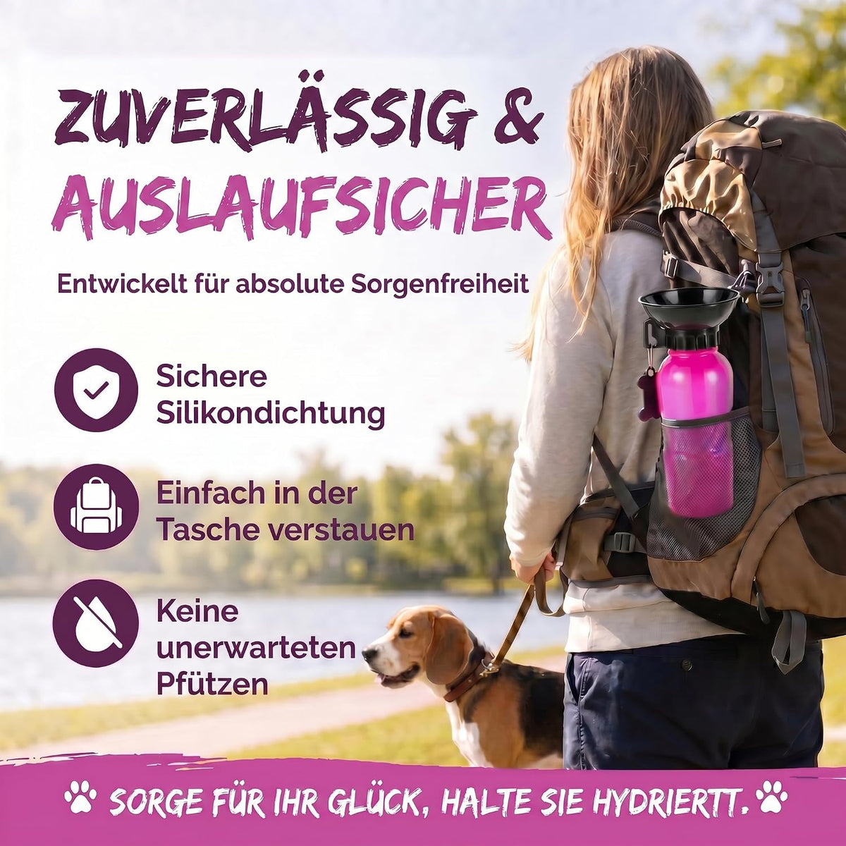 Hunde-Trinkflasche 600ml mit Napf – Auslaufsicher für Unterwegs #Farbe_Rot