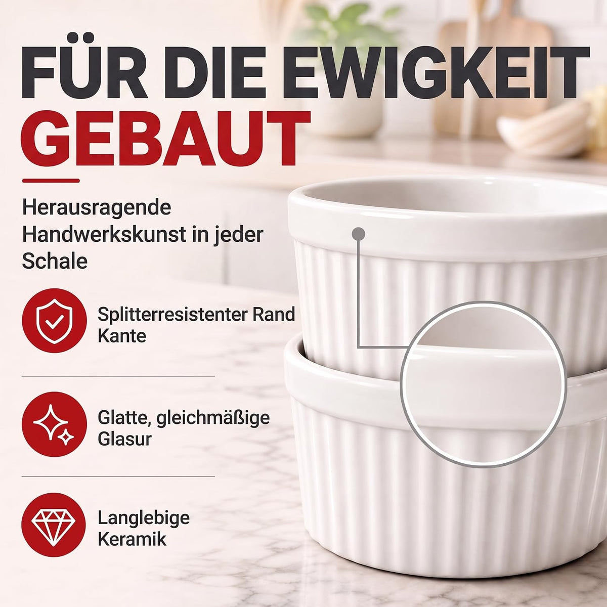 8er Set Dessertschalen & Creme-Brulée-Förmchen aus Keramik Weiß #Farbe_Weiß