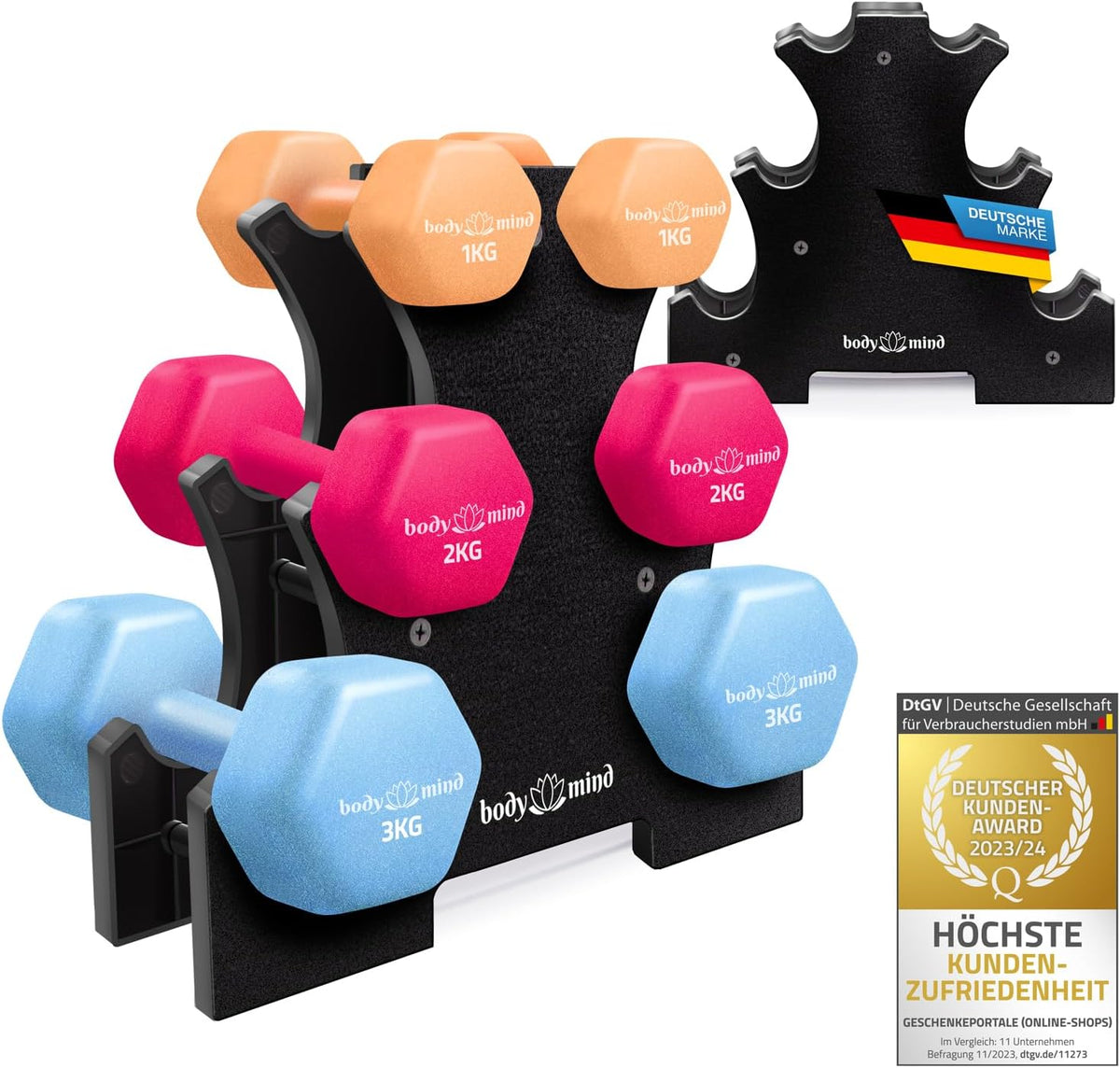 Neopren-Kurzhantel-Set mit Ständer – Platzsparendes Home-Gym #Variante_3 Ebenen - 6 Hanteln
