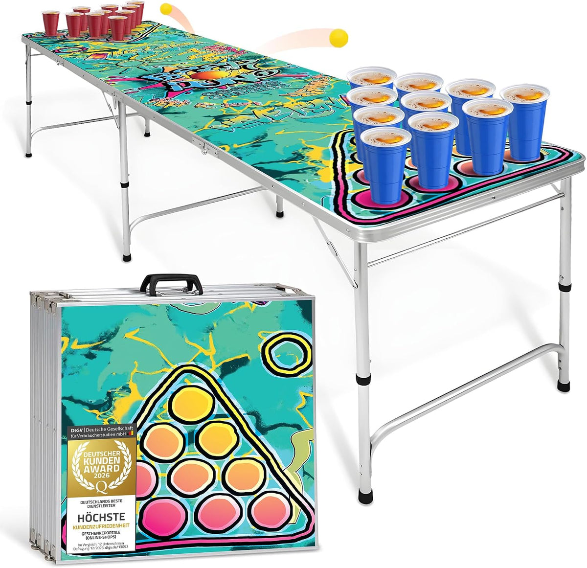 Klappbarer Beer Pong Tisch - Höhenverstellbar & Wasserabweisend #Farbe_Graffiti