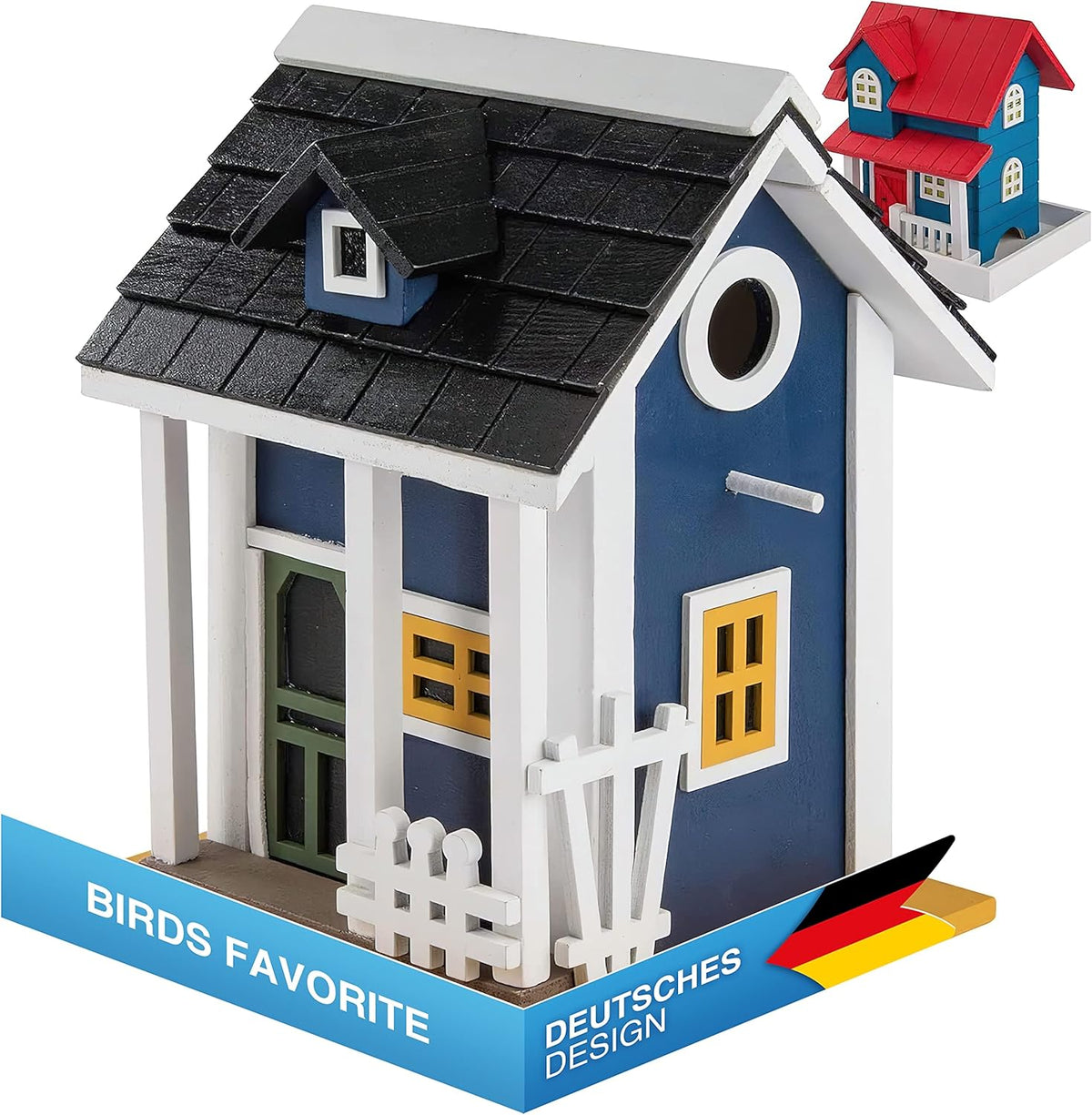 Luxus Vogelhaus im Landhaus-Stil - Fertig montiertes Futterhaus #Variante_Nisthaus (Schwarz/Blau)