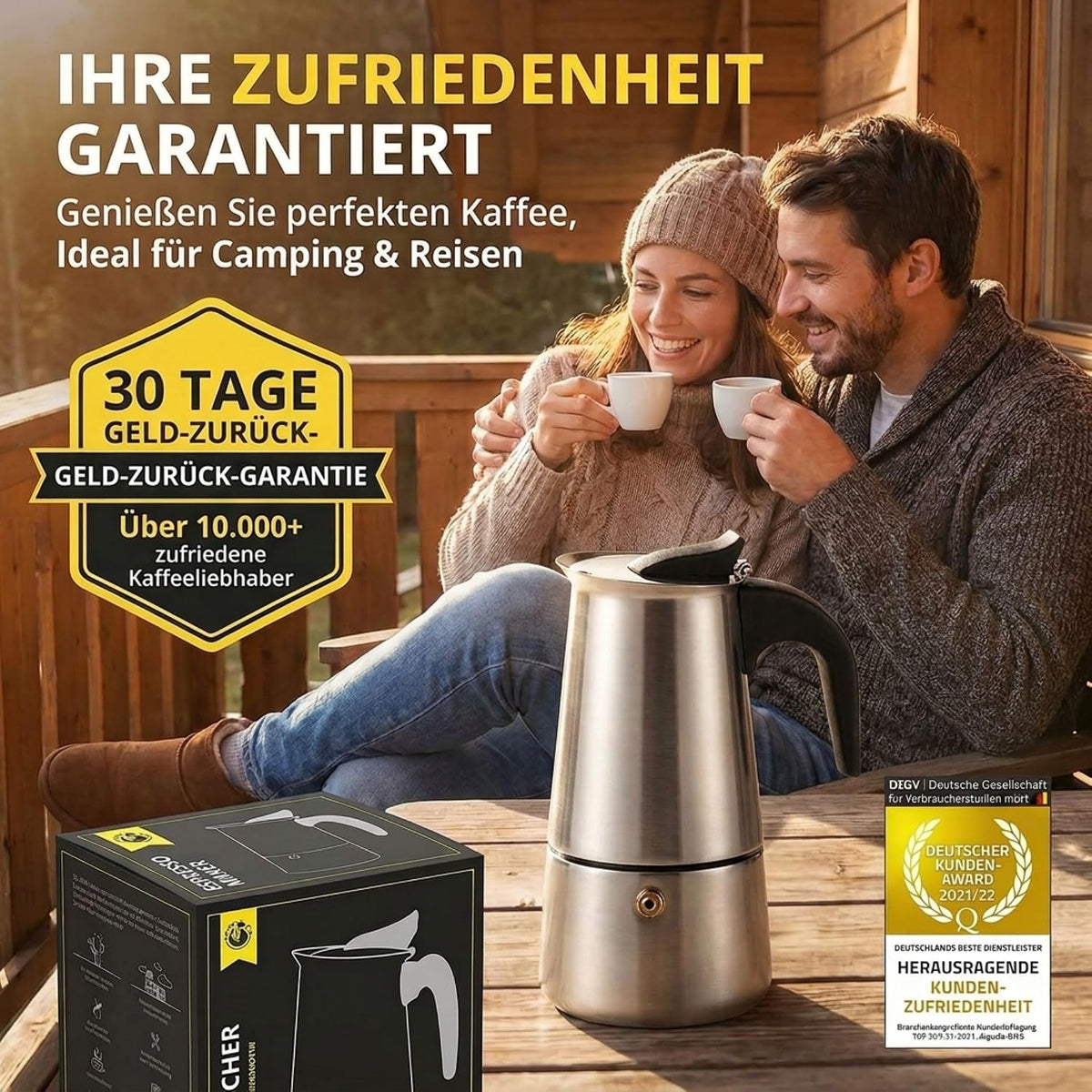 Coffee Fox Espressokocher Edelstahl – 2, 4, 6 oder 9 Tassen
