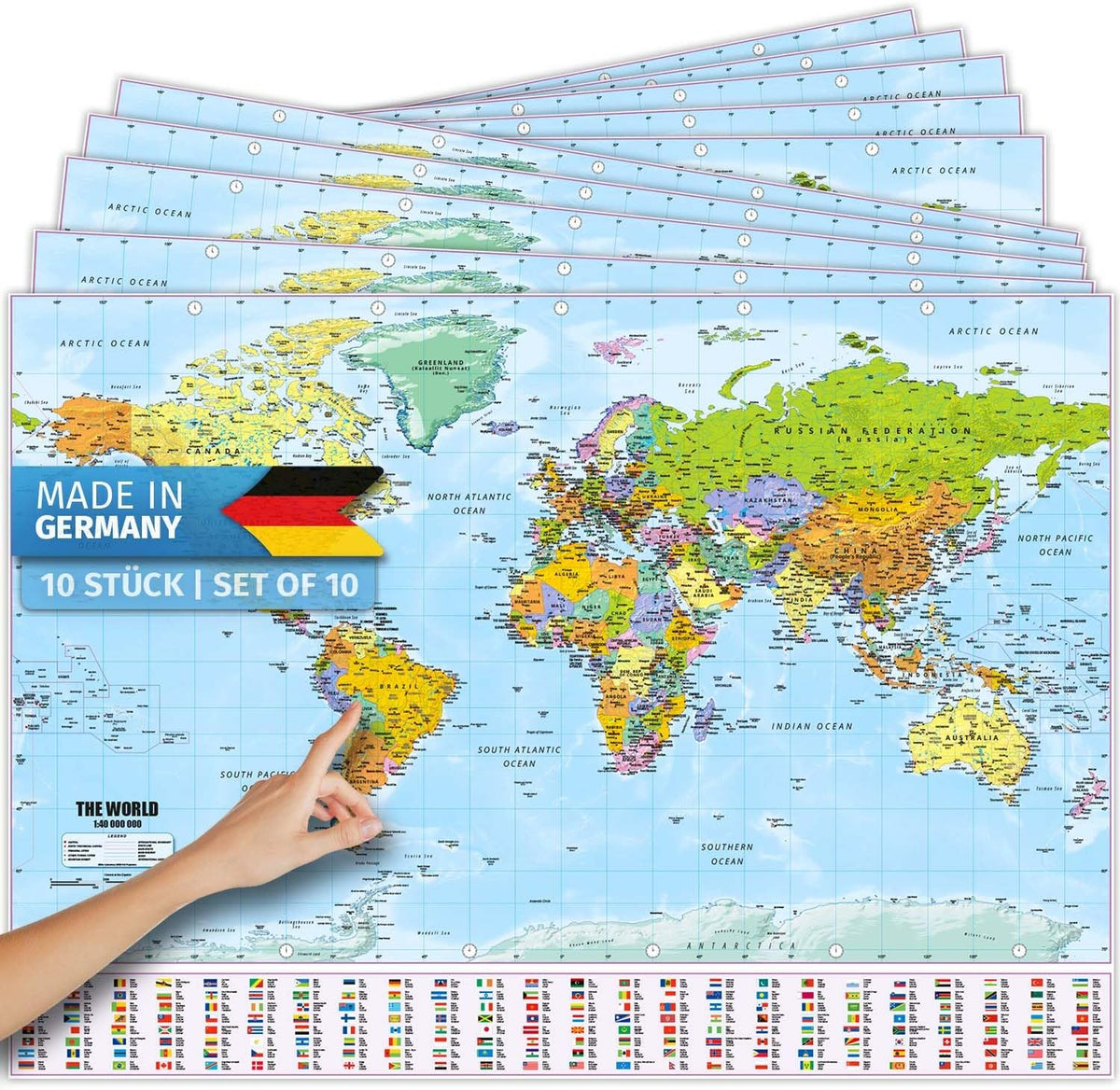 Weltkarte XXL Poster 140x100 cm – Detaillierte Landkarte mit Flaggen #Anzahl_10