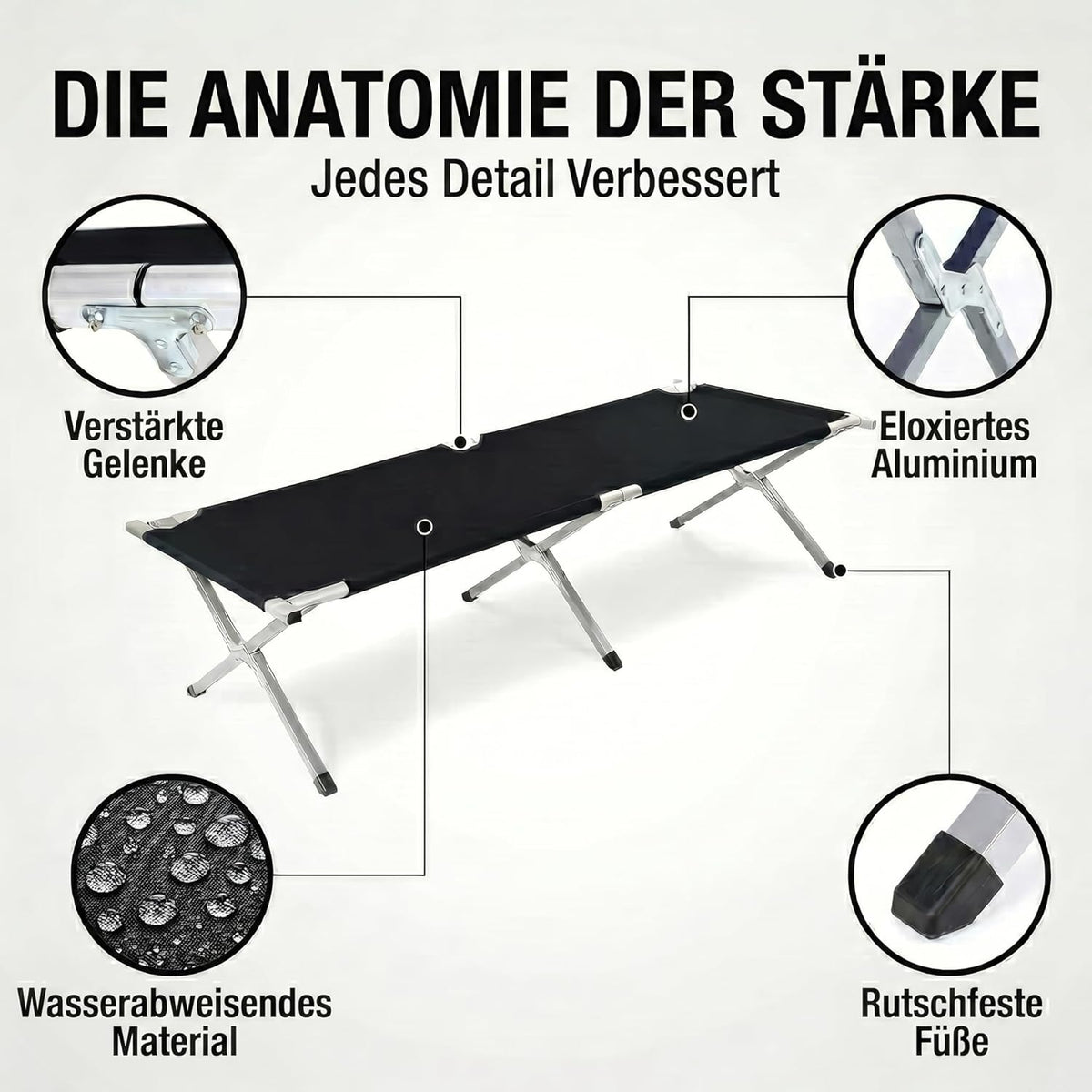 Faltbares Army Feldbett aus Aluminium - Stabiles Campingbett