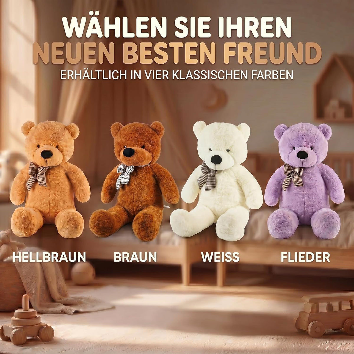 Riesen Teddybär 120 cm XXL – Kuscheliger Plüschbär Hellbraun #Farbe_Lila