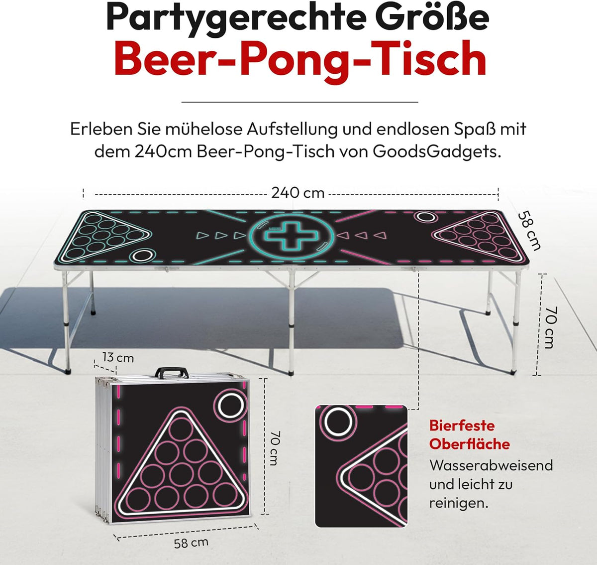 Klappbarer Beer Pong Tisch - Höhenverstellbar & Wasserabweisend #Farbe_Neon