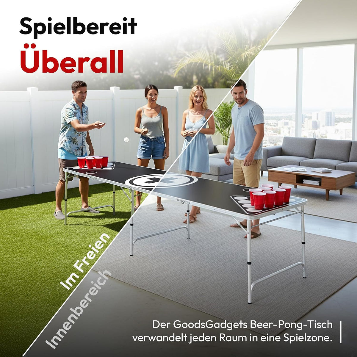 Klappbarer Beer Pong Tisch - Höhenverstellbar & Wasserabweisend #Farbe_Schwarz-Weiß