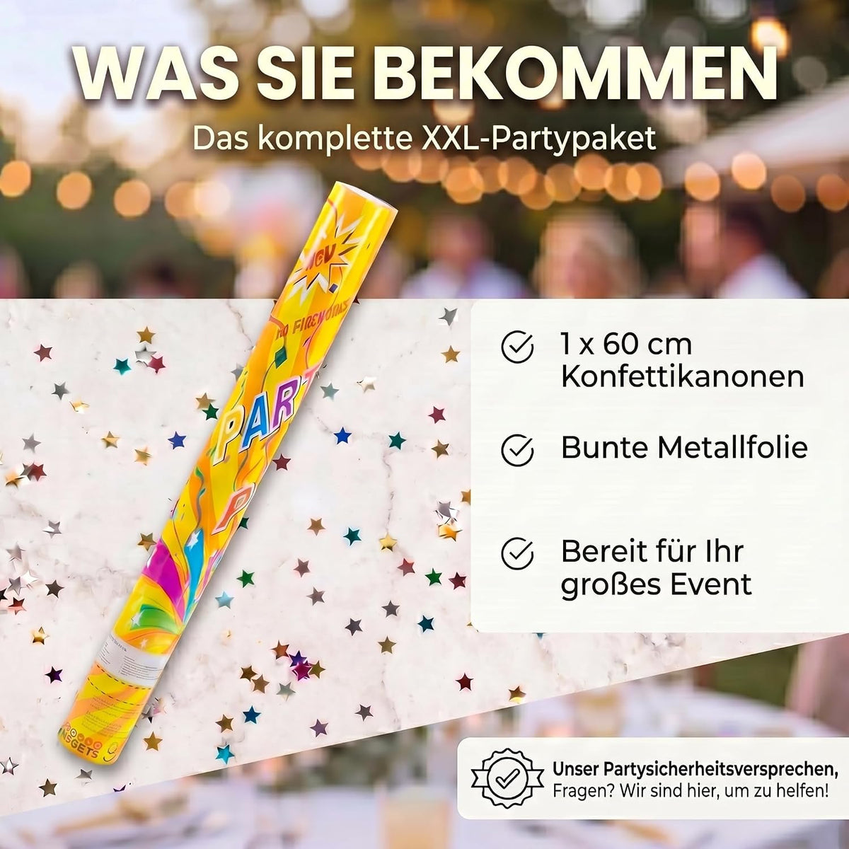 Konfettikanone XXL 60cm Gold Metallic - Party-Shooter für Events #Anzahl_1
