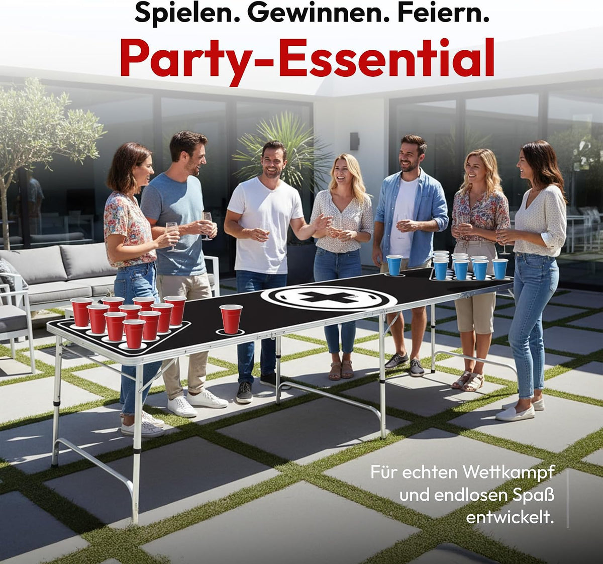 Klappbarer Beer Pong Tisch - Höhenverstellbar & Wasserabweisend #Farbe_Schwarz-Weiß