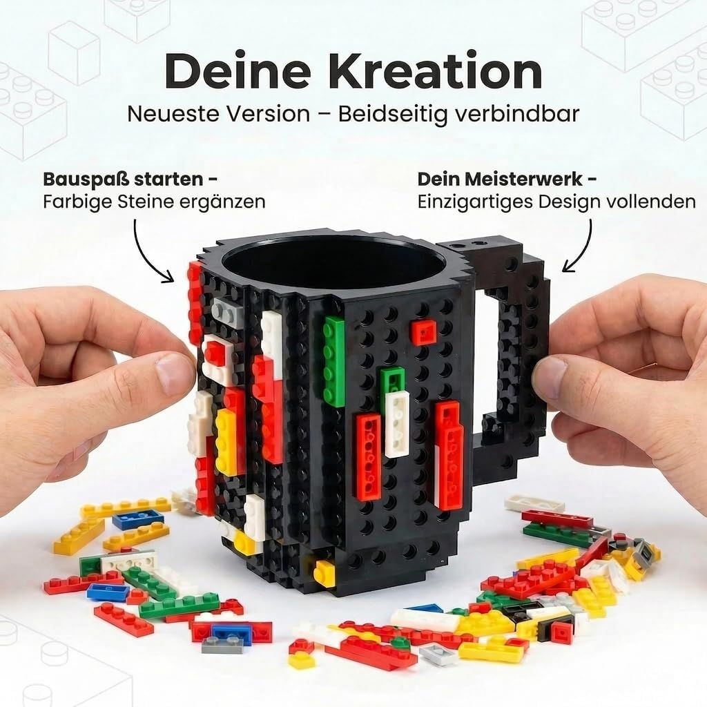 Brick Mug - Bausteine-Kaffeetasse 350ml - Kompatibler DIY Becher #Farbe_Schwarz