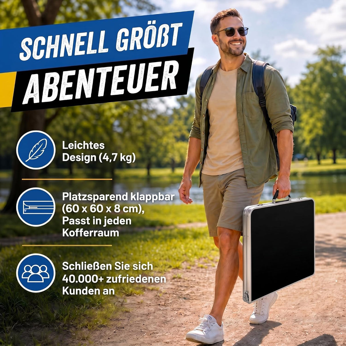 Klapptisch 120x60cm - Höhenverstellbarer Campingtisch Faltbar #Farbe_Schwarz