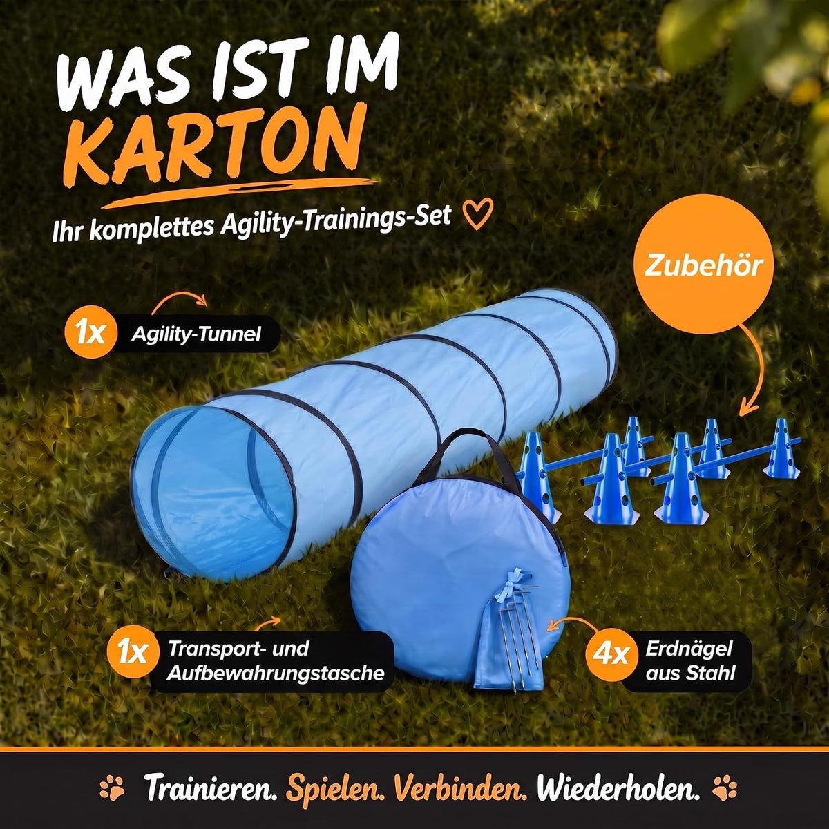 Hunde Agility Tunnel Set 500 cm - Spieltunnel mit Hürden #Variante_Kompakt