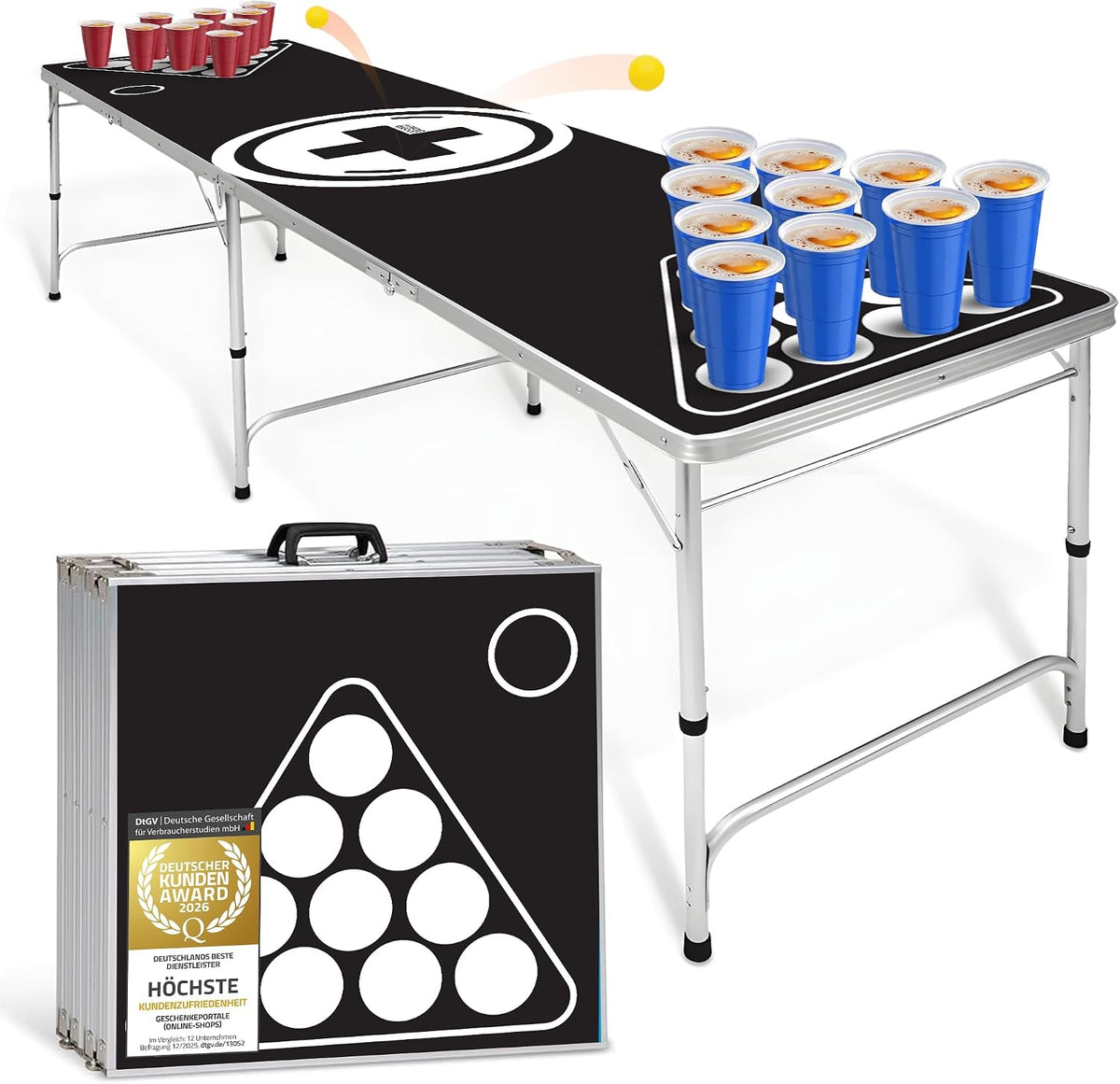 Klappbarer Beer Pong Tisch - Höhenverstellbar & Wasserabweisend #Farbe_Schwarz-Weiß
