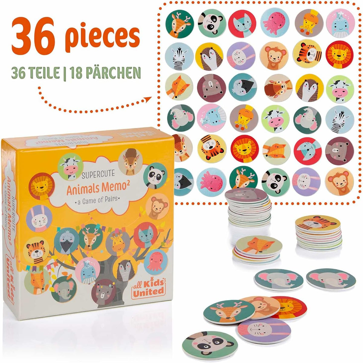 Memo² Holz-Memory für Kinder - Hochwertiges Tier-Gedächtnisspiel #Variante_Holz Deluxe (36 Karten)