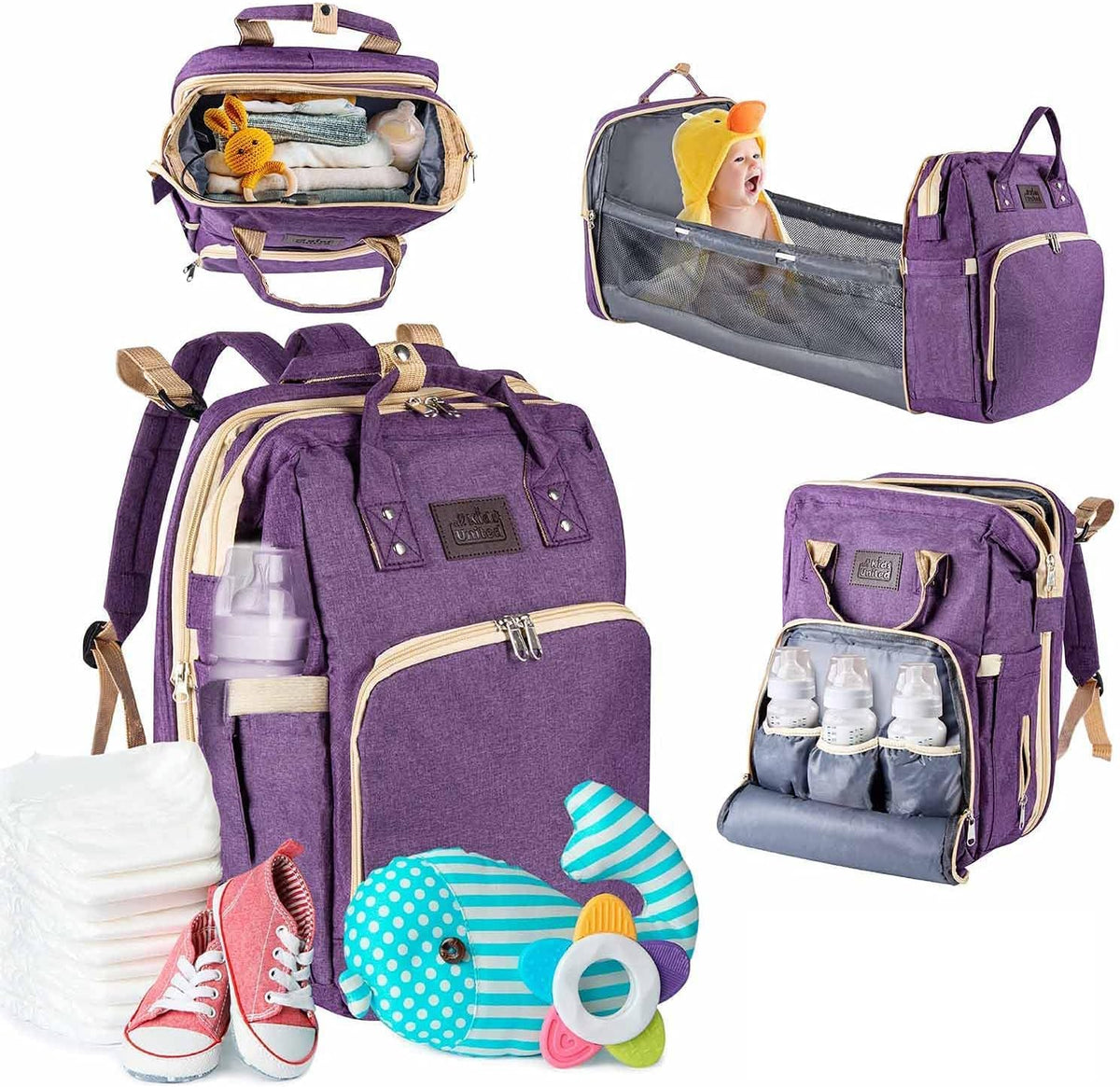 all Kids United® 2in1 Wickelrucksack & Reisebett – Premium Qualität #Farbe_Grau