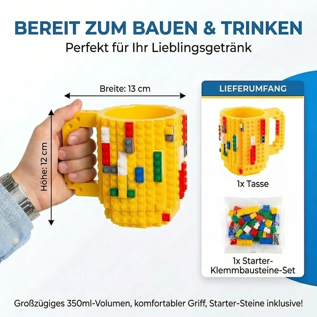 Brick Mug - Bausteine-Kaffeetasse 350ml - Kompatibler DIY Becher #Farbe_Gelb