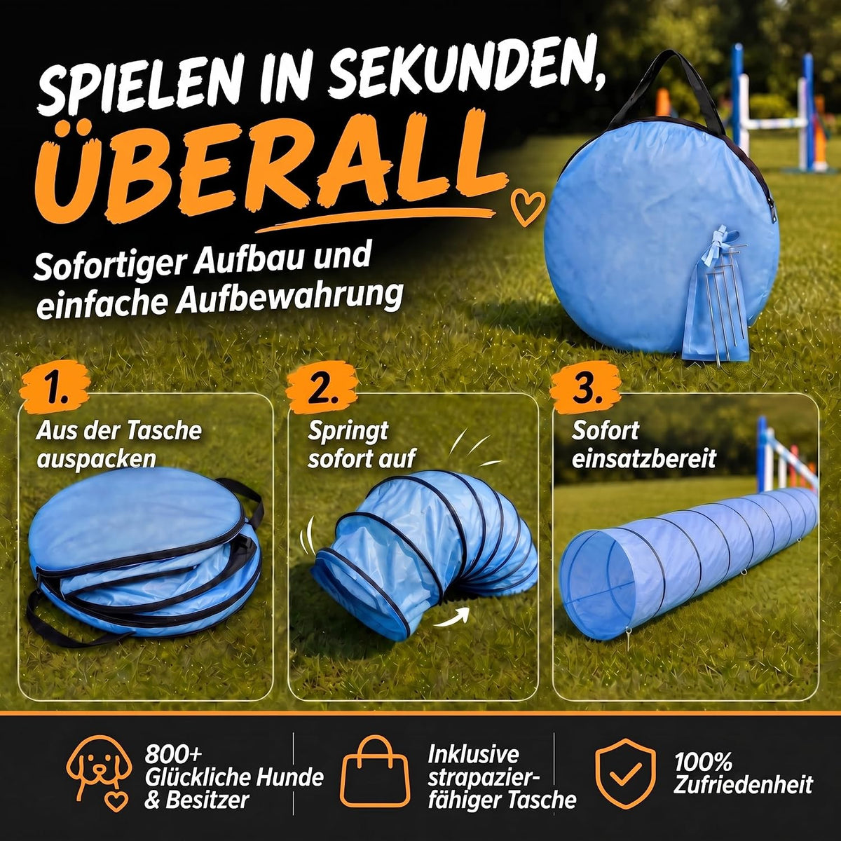 Hunde Agility Tunnel Set 500 cm - Spieltunnel mit Hürden #Variante_Groß