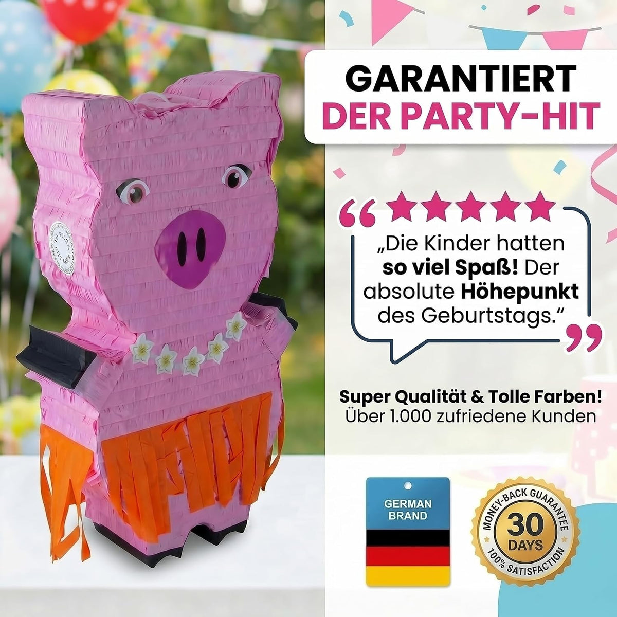 Pinata Schwein zum Befüllen - Inkl. Stick & Augenmaske - Party-Deko