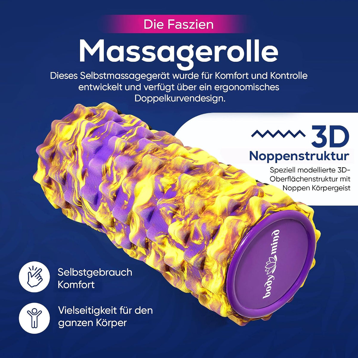 Body & Mind Faszienrolle – Massage-Rolle für Faszientraining #Farbe_Gelb-Lila