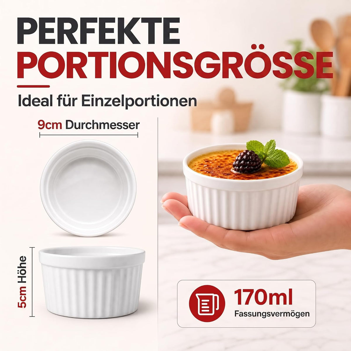 8er Set Dessertschalen & Creme-Brulée-Förmchen aus Keramik Weiß #Farbe_Weiß