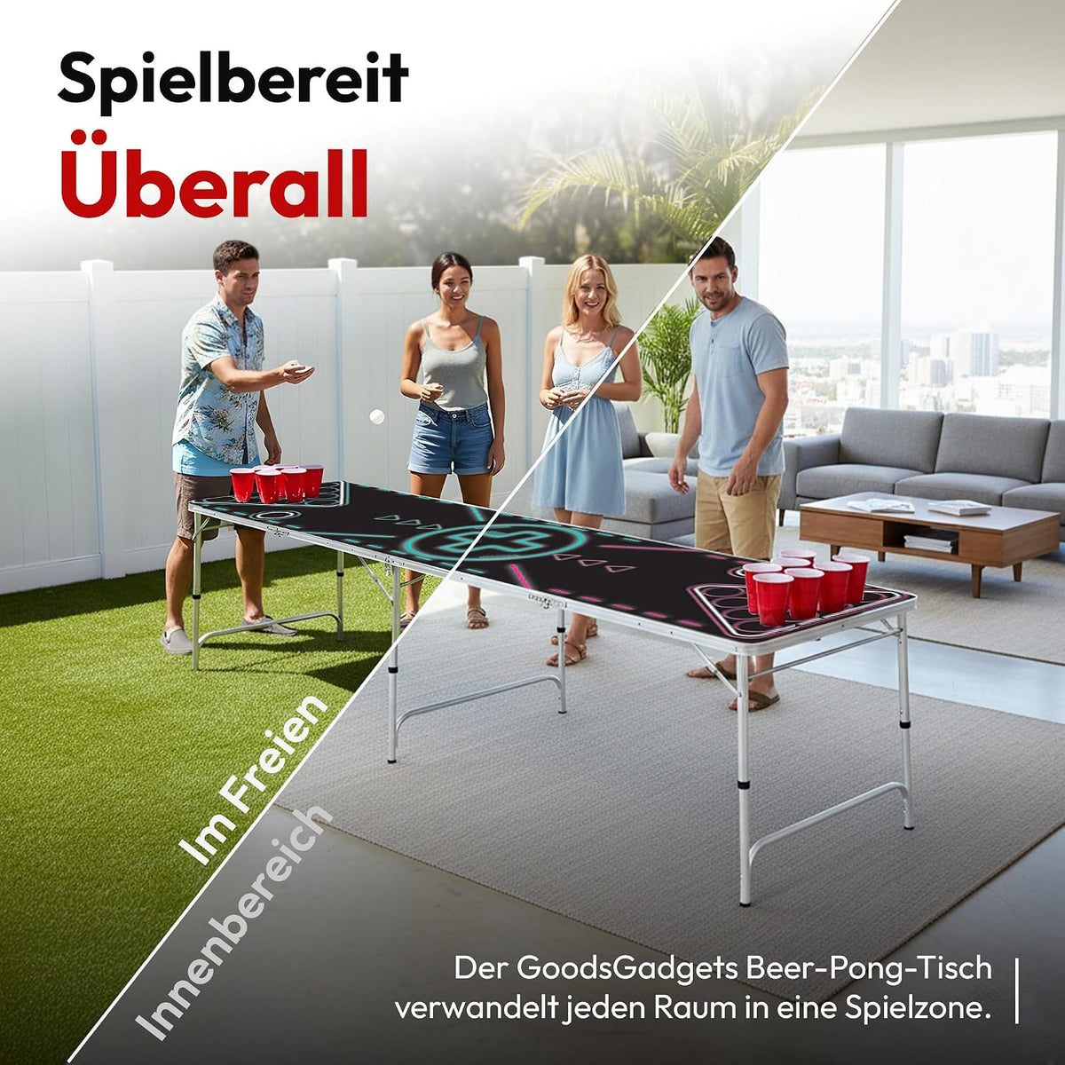 Klappbarer Beer Pong Tisch - Höhenverstellbar & Wasserabweisend #Farbe_Neon