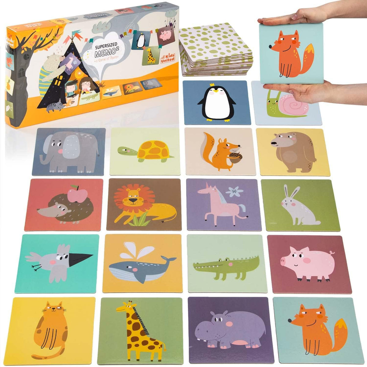 Memo² Holz-Memory für Kinder - Hochwertiges Tier-Gedächtnisspiel #Variante_Jumbo XXL (36 Karten)