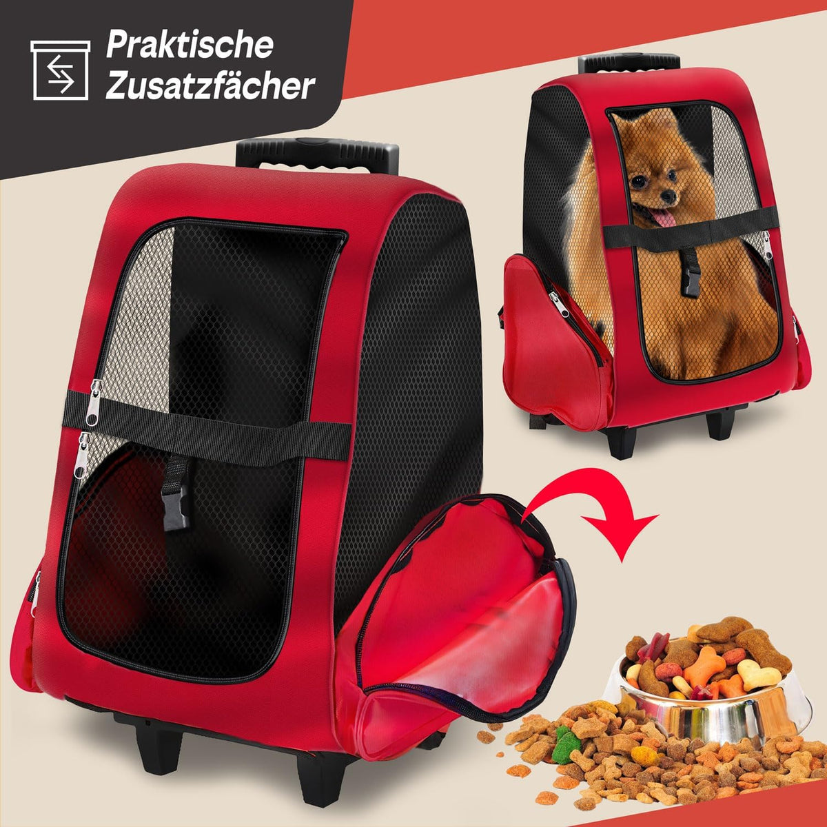 Hunde-Trolley & Haustier-Rucksack – Rot #Farbe_Rot