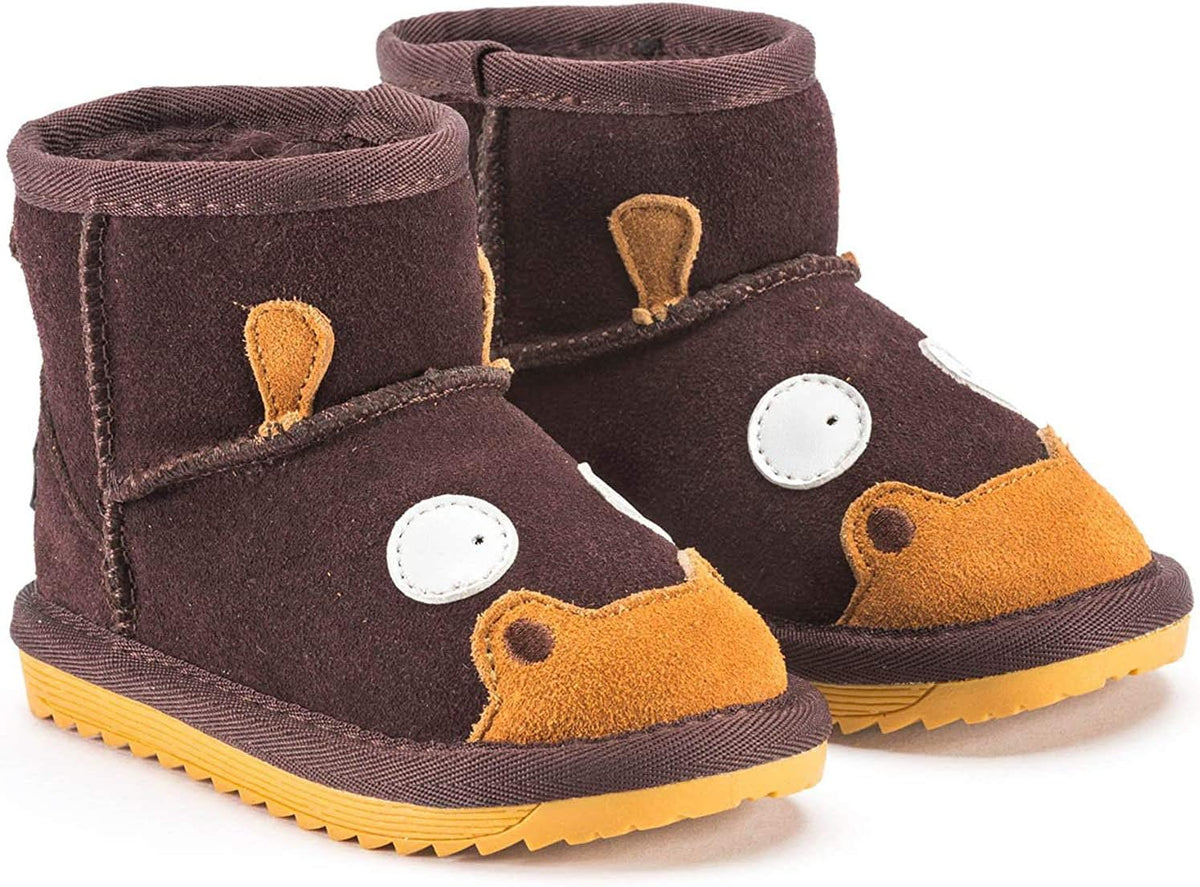 Snugs Kinder Lammfellstiefel – Warme Winterstiefel aus Rauleder #Farbe_Dunkelbraun