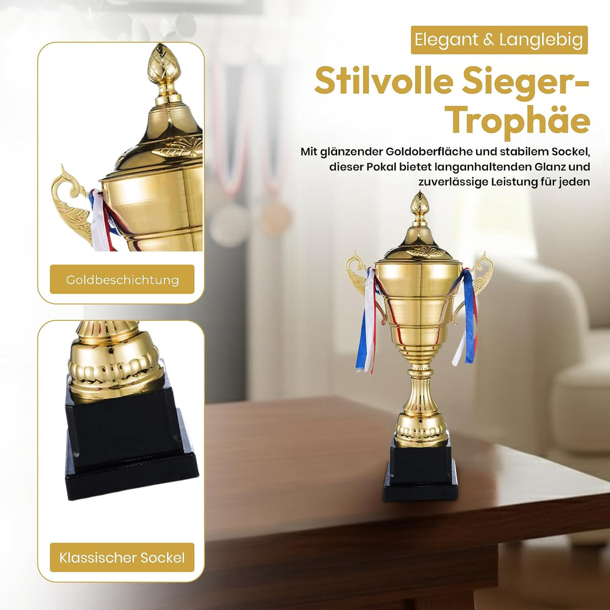 Siegerpokal mit Deckel 36 cm – Goldene Trophäe für Turniere