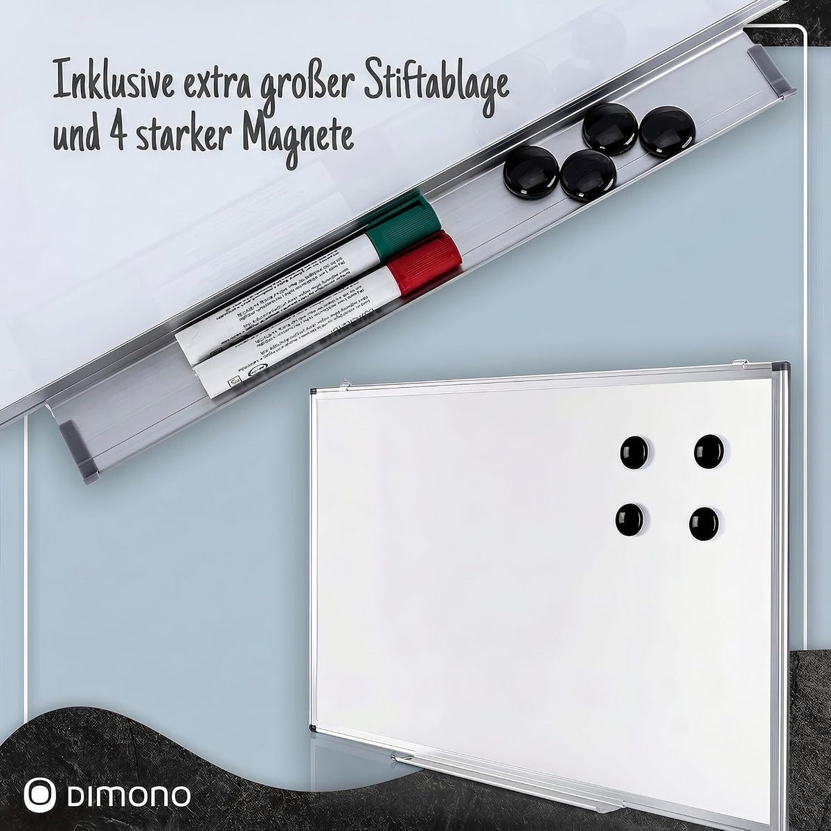 Magnetisches Whiteboard 90x60 cm mit Alurahmen & Ablage #Variante_Deluxe