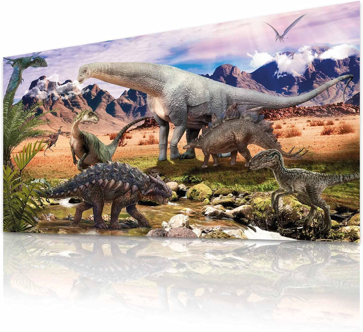 XXL Dinosaurier Poster 90x45cm - Premium Dino Wandbild für Kinder #Variante_Steppenlandschaft