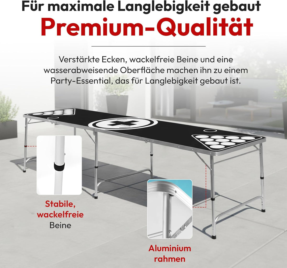 Klappbarer Beer Pong Tisch - Höhenverstellbar & Wasserabweisend #Farbe_Schwarz-Weiß