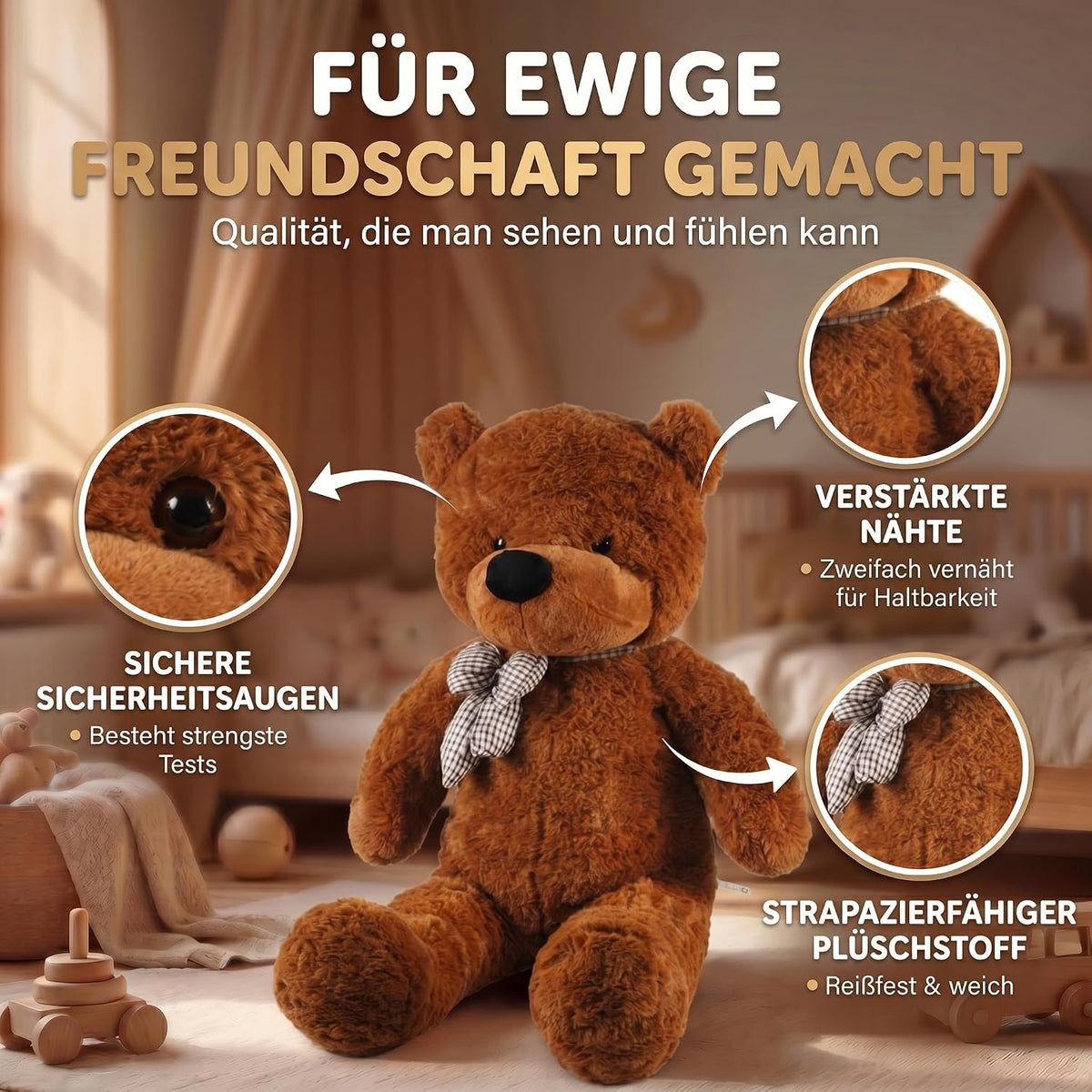 Riesen Teddybär 120 cm XXL – Kuscheliger Plüschbär Hellbraun #Farbe_Dunkelbraun