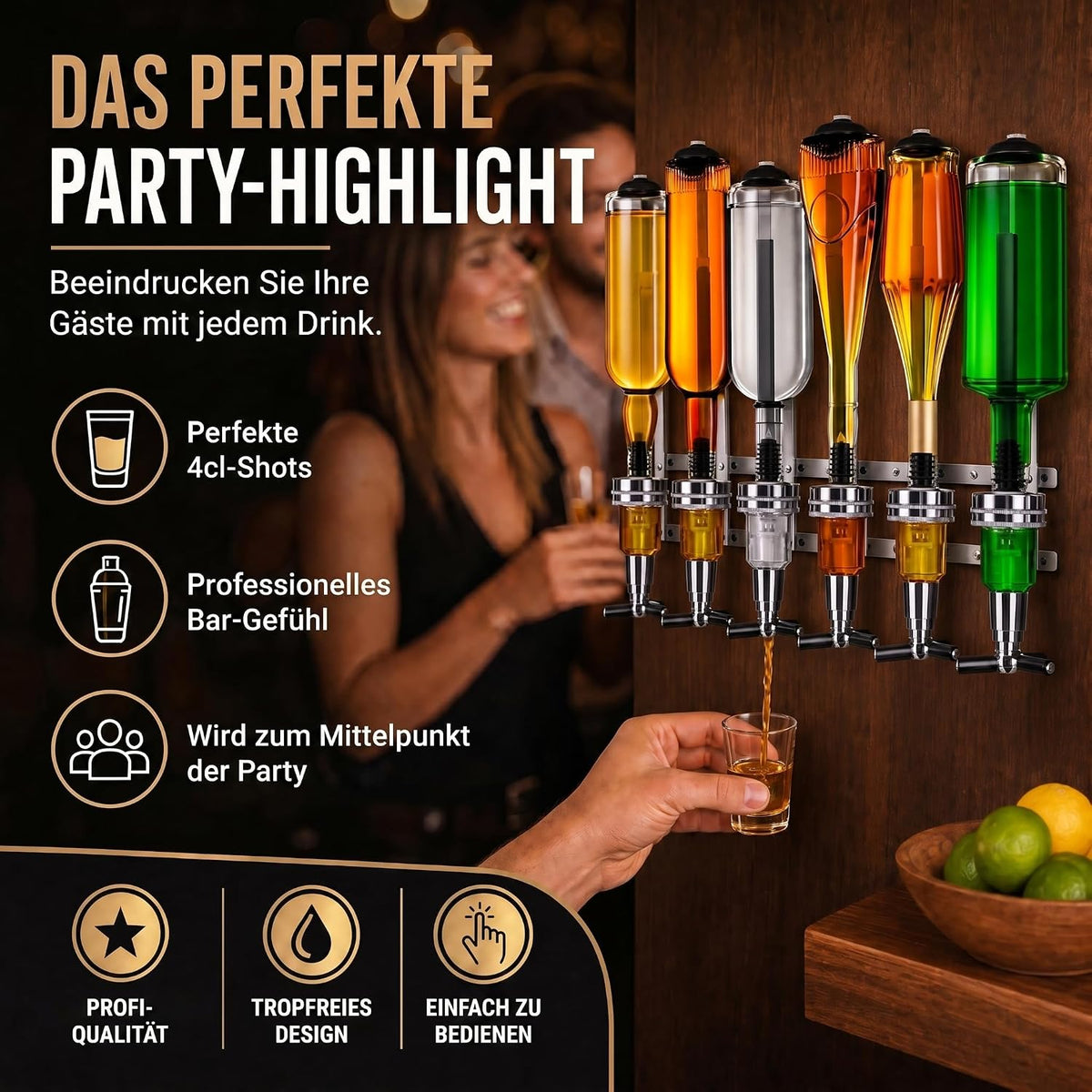 4-fach Wand-Spirituosenspender - Hochwertiger Bar-Butler & Portionierer #Variante_6-fach Wandmontage