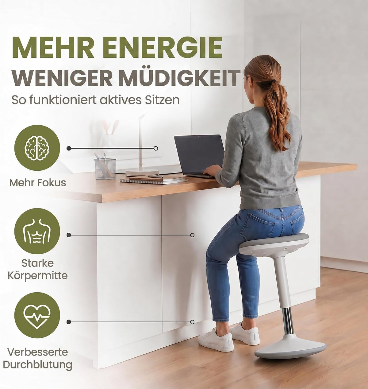 Ergonomischer Stehhocker 35-45cm - Höhenverstellbare Stehhilfe #Farbe_Hellgrau