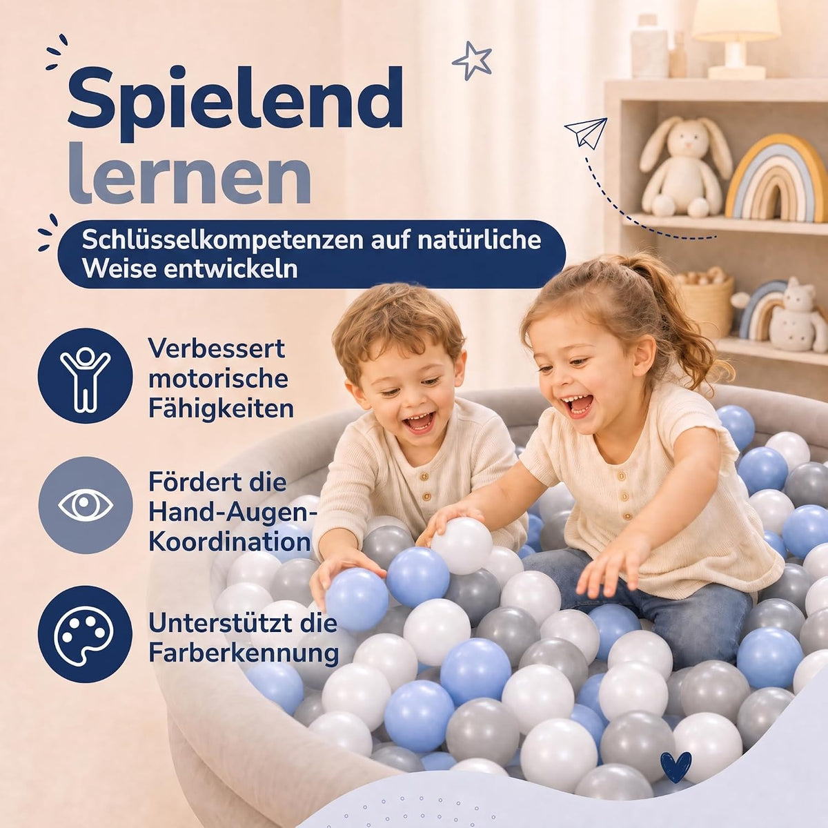 Bällebad-Bälle Grau/Weiß/Blau #Farbe_Grau/Weiß/Blau
