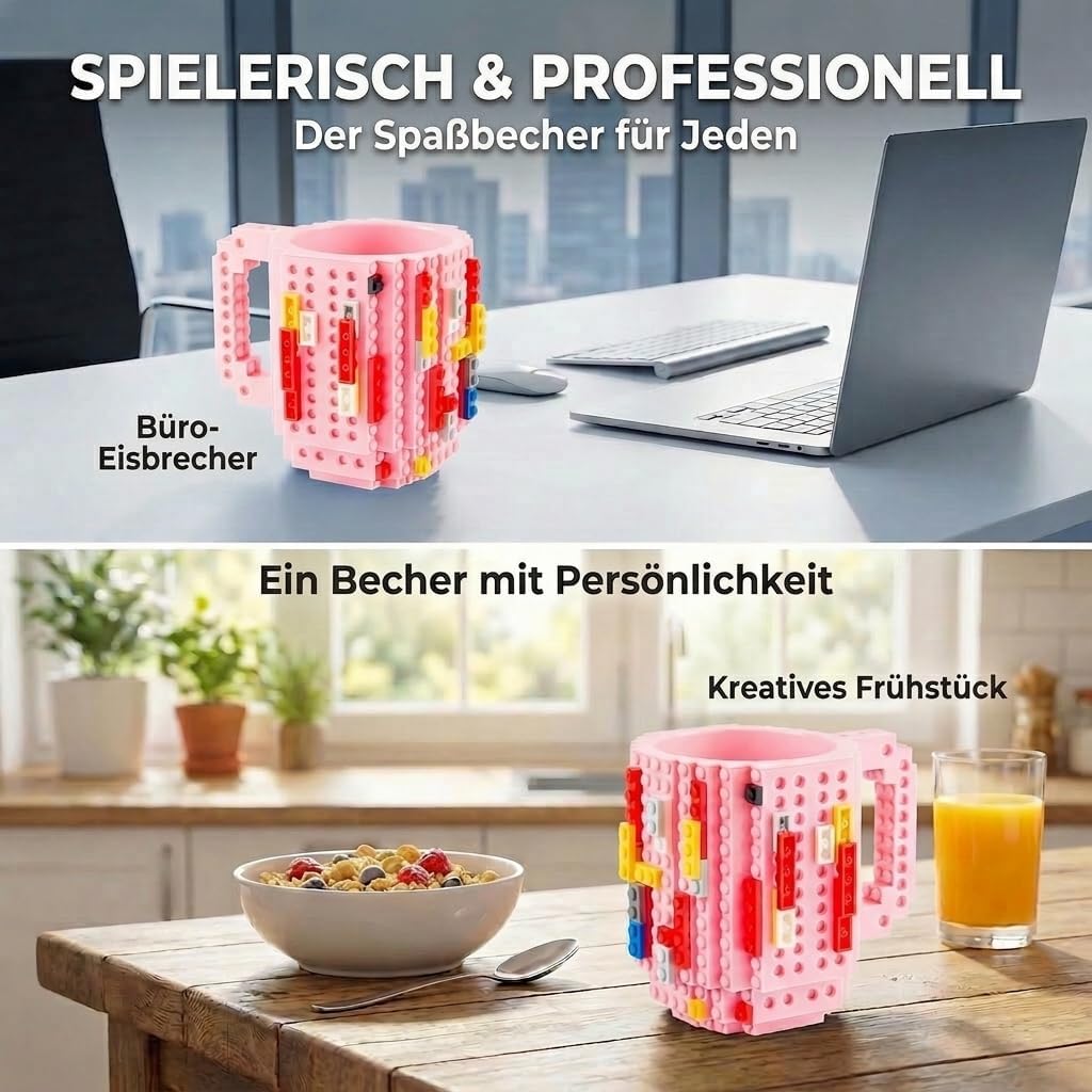 Brick Mug - Bausteine-Kaffeetasse 350ml - Kompatibler DIY Becher #Farbe_Pink