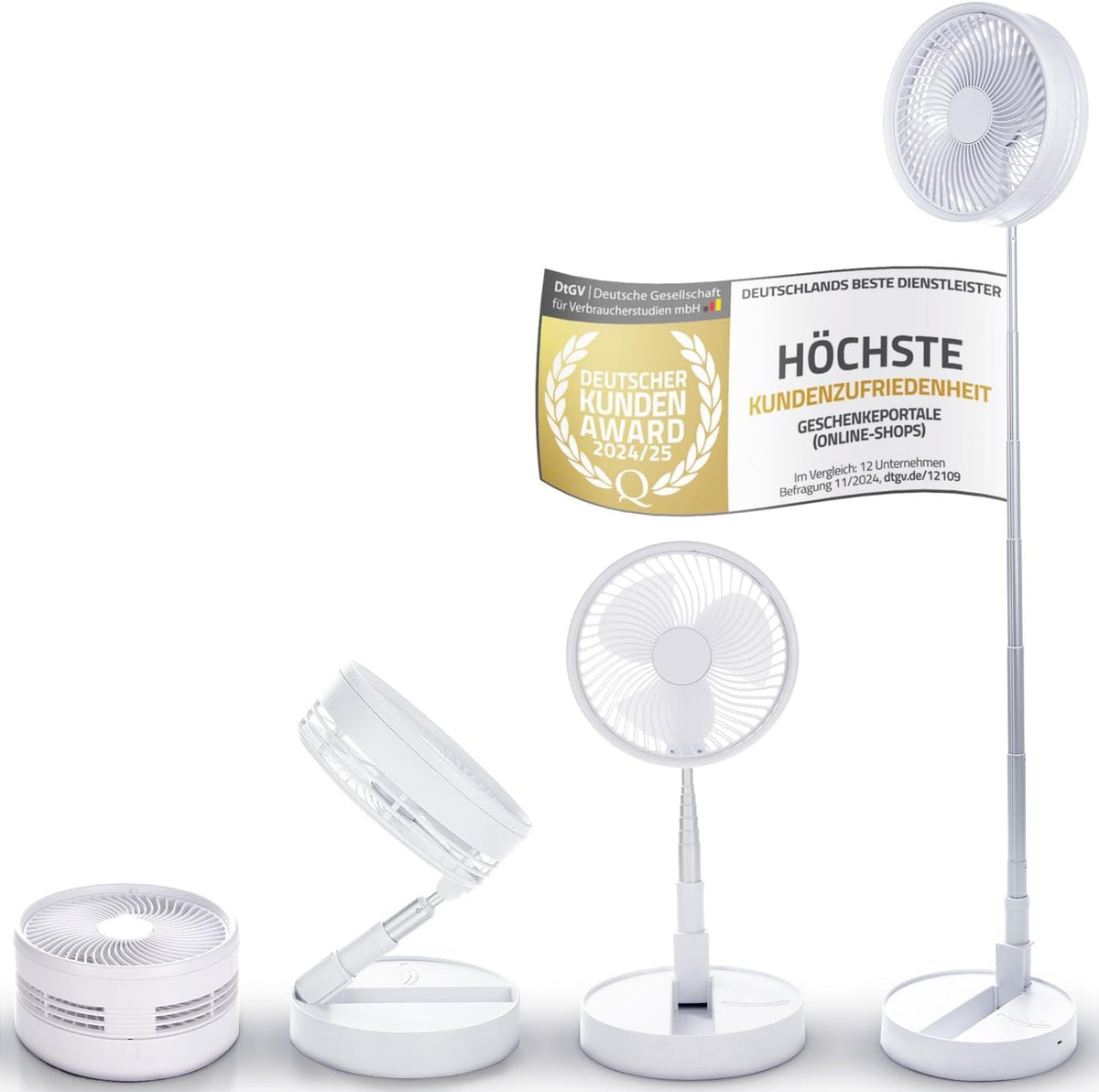 Kabelloser Tischventilator 7200 mAh Akku - Mini USB Ventilator Lüfter 3 Stufen