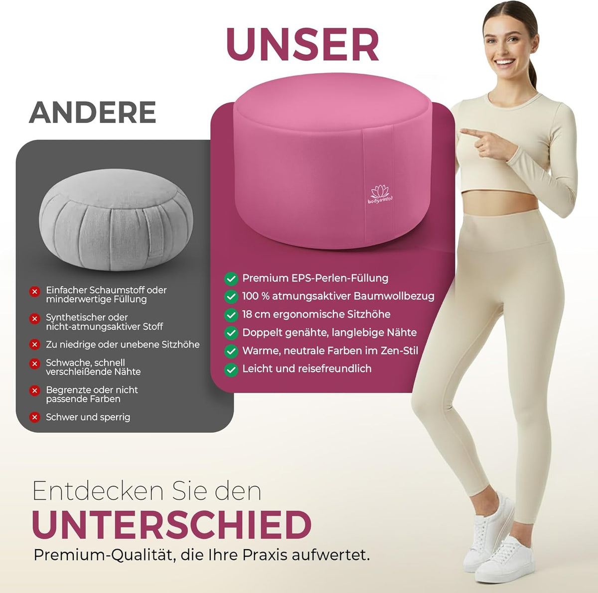 Yoga Meditationskissen - Ergonomisches Bodenkissen zur Entspannung #Farbe_Rosa