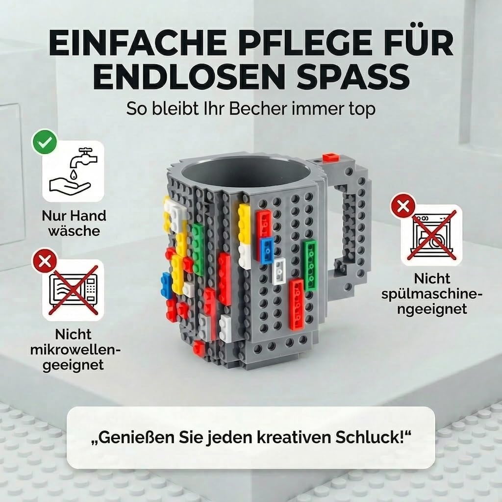 Brick Mug - Bausteine-Kaffeetasse 350ml - Kompatibler DIY Becher #Farbe_Grau