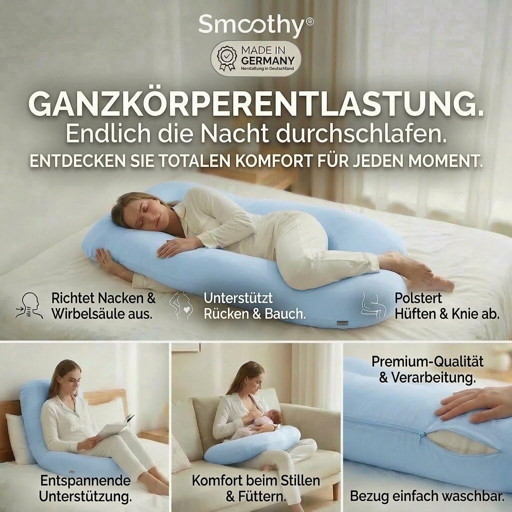 Schwangerschaftskissen & Seitenschläferkissen U-Form Stillkissen #Farbe_Hellblau