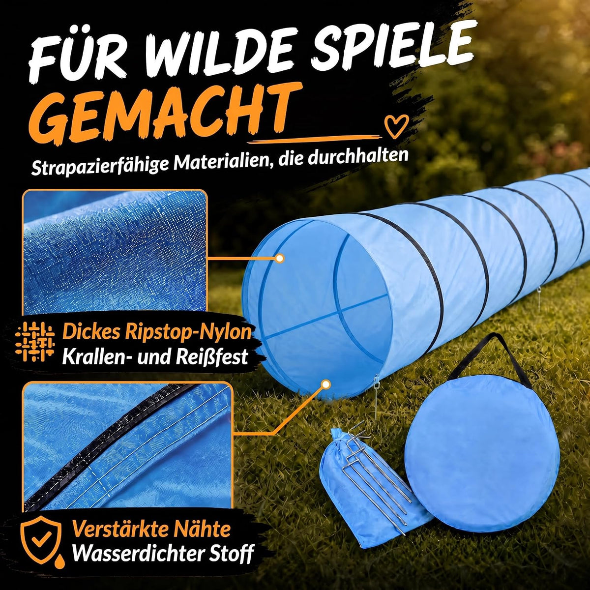 Hunde Agility Tunnel 500cm - Robuster Spieltunnel für Agility